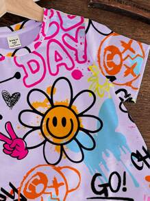 SHEIN 年轻女孩休闲简约圆领短袖T恤，适合夏季