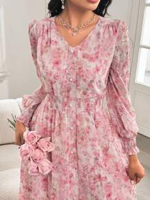 Modelyn Fashionable Romantic Embroidered Floral Long Dress For Women Fall Cloth For Women - Pink - View 3