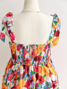Soleia Plus Size Women Vacation Wide Strap Bow Knot Decor Waist-Cinched A-Line Mini Dress