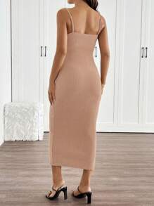 SHEIN 纯色孕妇连身衣 - 卡其色 - 查看 2
