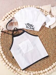 SHEIN 新生儿摄影服装男婴白色厨师帽和围裙套装婴儿摄影道具 1 个月 100 天婴儿摄影道具 - 彩色 - 查看 2