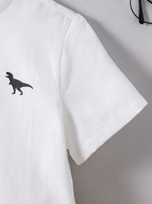 SHEIN 2pcs/Set Boy's Casual Dinosaur Print Short Sleeve Shirt And Shorts Set, Summer