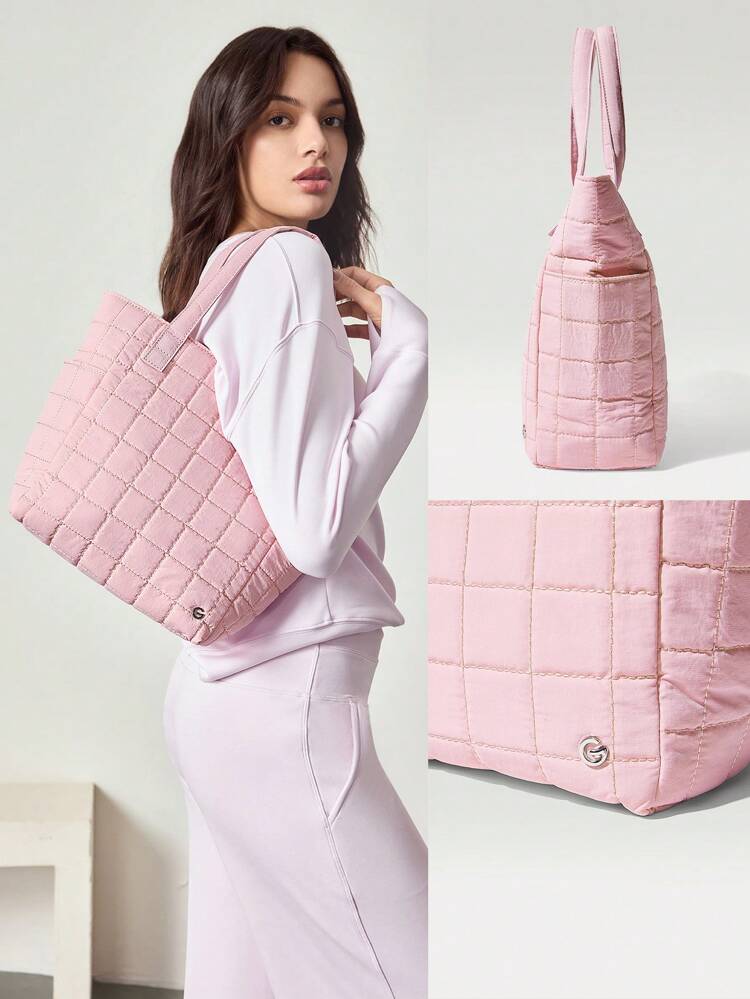 7L Water-Resistant Make It Quilted Dual Handle Tote Bag With Multi Pockets Daily Casual