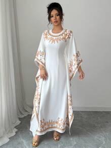 Elenzga Đầm dài họa tiết hoa cổ tròn thắt eo thanh lịch dành cho nữ - trắng - Xem 7