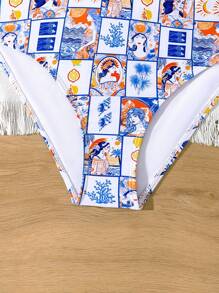 Teen Girl Fitted Casual Geometric Pattern Exclusive Swimwear Set - Blue - View 4