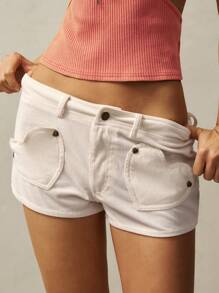 Bohemela BOHO Plain Woven Low Waist Women Casual Shorts With Pockets Shorts Short Outfits For Women Slim Fit Women Summer Shorts Summer Outfits For Women Shorts