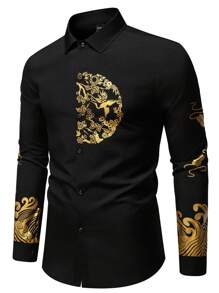 Manfinity Homme Men's Simple Fashion Long Sleeve Shirt, Suitable For Summer - Black - View 3