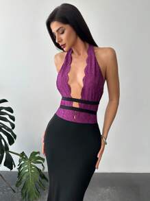 Firerie Women's Extra Long Wrap Around Neck Solid Color Dress, Minimalist Fashion, Suitable For Summer Concert Rave Outfit Women - Black - View 3