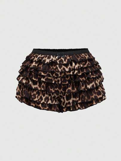 Grunge Punk Short minimaliste multi-couches à volants avec imprimé léopard guépard grande taille style Y2K