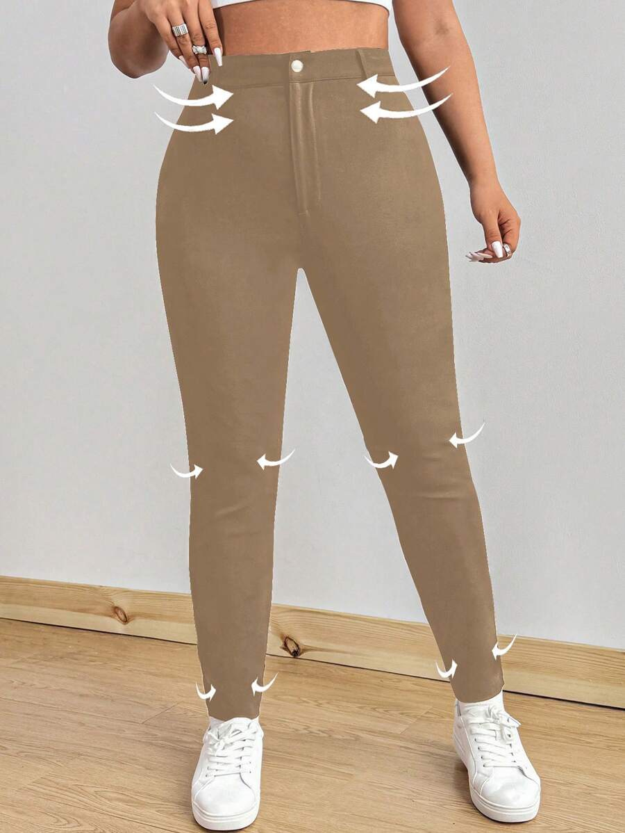 Flirla 大码紧身裤，极简风格适合夏季 - 卡其色 - 查看 1