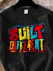 SHEIN 青少年男孩休闲时尚涂鸦印花圆领短袖 T 恤，适合夏季