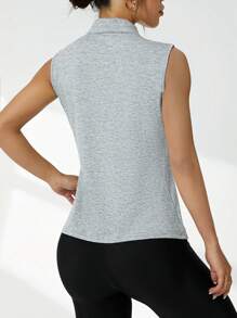 Easithlete Women's Yoga/Sports Simple Stand Collar Sleeveless Tank Top - Grey - View 2