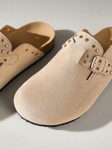 Solecia Women's Adjustable Buckle Strap Casual Daily Wear Slip-On Flat Mule Shoes - Apricot - View 5