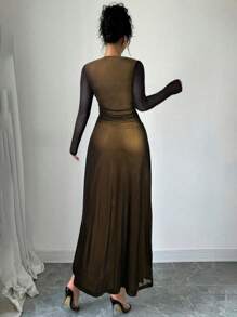 Firerie Sukienka damska z długim rękawem i falbaną w talii, w kolorze czerwonym i czarnym, z kwadratowym dekoltem, odpowiednia na wiosnę, lato, jesień, na co dzień, dojazdy do pracy, wakacje, przyjęcie herbaciane, wesele