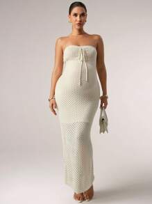 MaterniChic Maternity Pointe Strapless Bodycon Sundress - Apricot - View 4