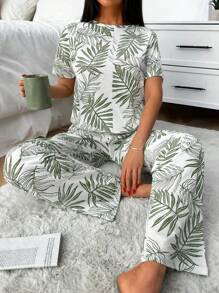 RueChic Conjunto de pijama feminino de algodão com 2 peças e detalhes florais