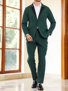 Calvornis Manfinity Mode Men Single Button Blazer & Pants,Men's Business/Formal Suit  INS Best-Selling  (Jacket And Trousers) - Green - View 5