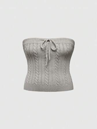 Plus Size Young Lady Casual Minimalist Sexy Strapless Twisted Knit Crop Top