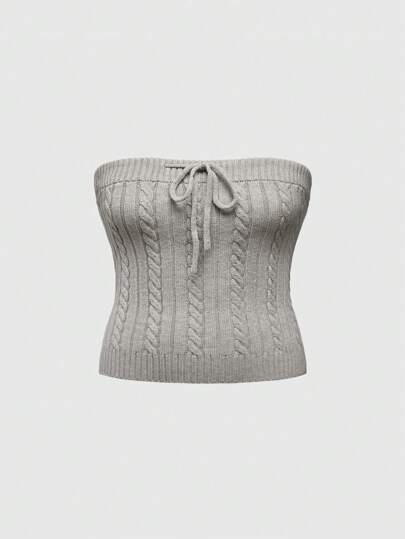 Plus Size Young Lady Casual Minimalist Sexy Strapless Twisted Knit Crop Top