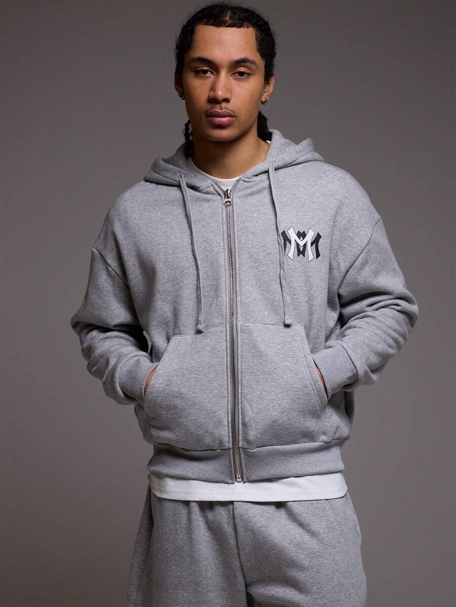 Musero Double 'M' Logo Full Zip Oversized Hoodie Tracksuit Only - Grey - View 1