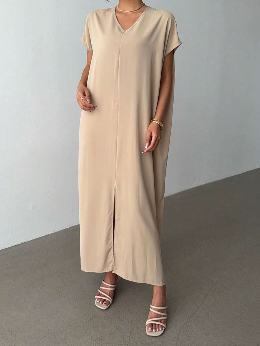 Chiquease Robe décontractée élégante au col en V amincissante, minimaliste et , convenant pour l'été