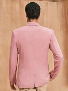 Manfinity VCAY Men's Woven Slim Fit Notched Collar Casual Blazer Jacket, Suitable For Daily Wear - Pink - View 4
