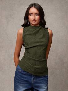 SHEIN BAE 女士褶皱纯色吊带背心，春夏度假海滩