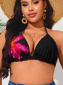 Swim Lushoire Plus Size Women Metal Accent One-Piece Swimwear Top, Multi-Color Print, Minimalist Daily/Holiday/Beach Wear For Summer - Multicolor - View 4