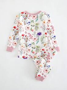 Cozy Pixies Baby Girl Floral Print Soft Knit Crew Neck Long Sleeve Top And Elastic Waist Legging 2 Pieces Pajama Set - Multicolor - View 2