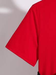 SHEIN 3pcs/Set Tween Boy Loose Fit Casual Short Sleeve T-Shirt With Expression Print And Drawstring Pants, Backpack Outfits - Red - View 4