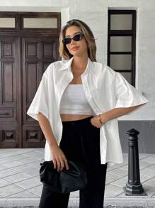 Chiquease Women's French Elegant Commute & Vacation White Summer Casual Blouse - White - View 3