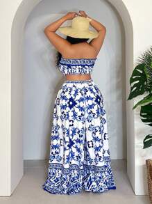 Slaydiva Conjunto de top de tirantes con volantes y pantalón de pierna ancha con cintura tipo paperbag para mujer de talla grande
