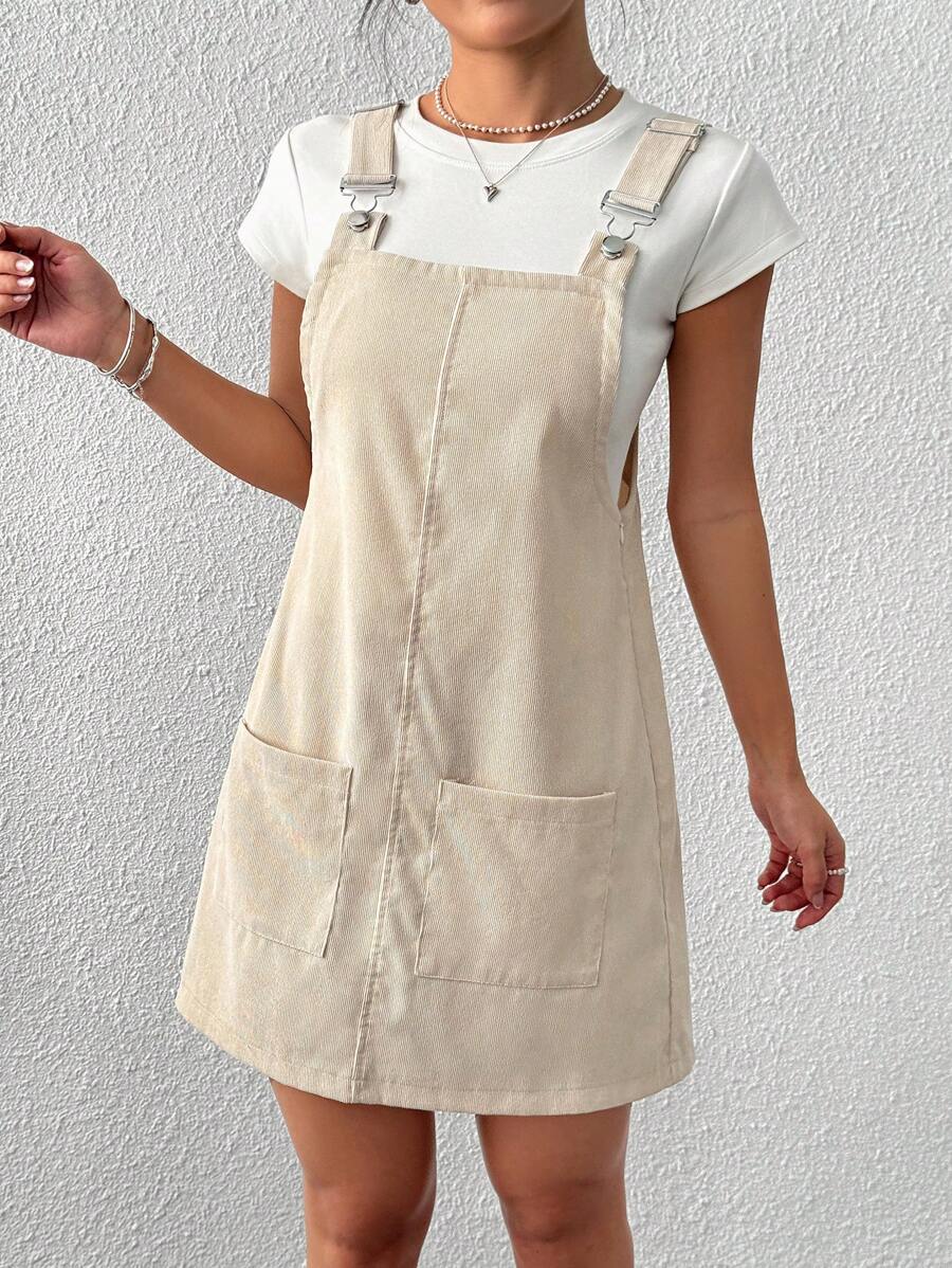 Muchica 杏色女士编织休闲吊带连衣裙，简约时尚，适合日常穿着 - 杏色 - 查看 1