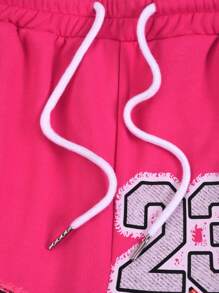 ROMWE MEN Street Life Men's Summer Casual Letter Print Drawstring Waist Shorts - Pink - View 4