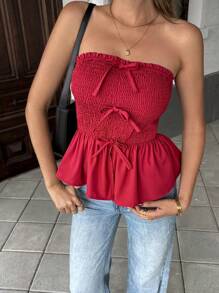 Pariaura Top corto sexy de mujer color borgoña con cuello halter y lazo, para primavera/verano