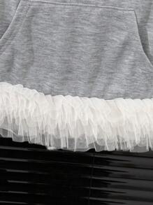 Young Girls' A-Line Ruffled Skirt, Fashion Gray Knitted Pocket Mini Skirt