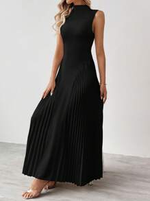 SHEIN Tall 女士优雅褶皱紧身 A 字形连衣裙 - 黑色 - 查看 3