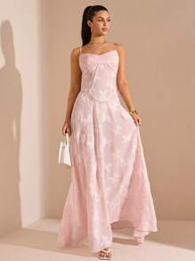 SHEIN BAE Váy Maxi Trơn Dài Phồng Ôm Dáng Màu Hồng Trơn Cho Nữ, Váy Đi Nghỉ, Váy Hẹn Hò Ngày Lễ Tình Nhân, Váy Phù Dâu Mini, Mùa Hè Xuân - Hồng - Xem 6