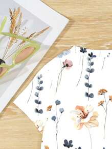 SHEIN Young Girls Fashion Cute Floral All Over Print Short Sleeve Crew Neck T-Shirt - Multicolor - View 3