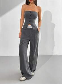 SHEIN EZwear Women's Simple Fashion Camisole Top And Long Pants Suit, Summer - Grey - View 5