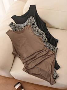 SHEIN Essnce Body sin mangas con drapeado minimalista de talla grande - Multicolor - Ver 1