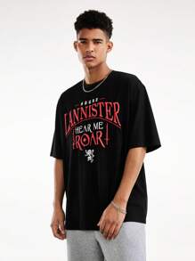 Game of Thrones X SHEIN Men's Letter Graphic Round Neck Short Sleeve T-Shirt - Multicolor - View 3