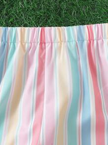 SHEIN Elladie kids Tween Girl Striped Vacation Camisole Top And Shorts 2 Pieces Casual Set Summer Holiday