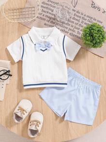 Set de 3 piezas de camisa blanca, chaleco y pantalones cortos para bebé/niño, con look de caballero y lindo, para salidas, fiestas y sesiones de fotos