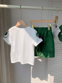 SHEIN 2入組年輕男孩休閒街頭風字母印花短袖T恤和實用口袋短褲，適合春夏季節，適合街頭、校園和戶外活動 - 白色 - 查看 7