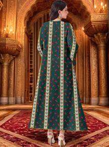 Al Najma Casual & Simple Full Print Conservative Arabic Style Dress - White - View 5