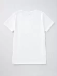 Maweii Áo thun cổ tròn tay ngắn in hình khẩu hiệu và hình người cỡ lớn cho nữ - trắng - Xem 2