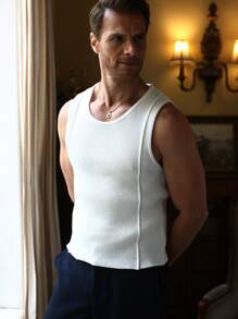 Manfinity Homme Men's Solid Color Crew Neck Sleeveless Casual Knit Vest - White - View 4