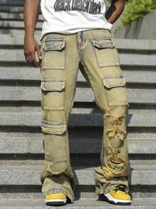 Manfinity LEGND Men's Loose Flared Blue Jeans, Street Style - Dark Wash - View 5