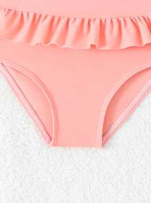 Baby Girl Printed And Solid Color Tankini Swimsuit With Ruffle Skirt & Hat, Cute